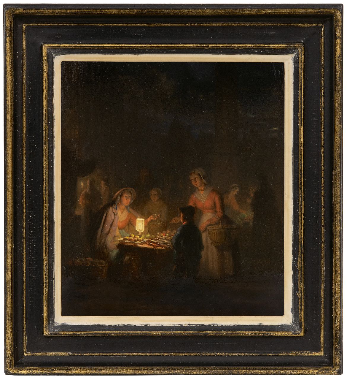 Grootvelt J.H. van | Jan Hendrik van Grootvelt, Auf dem Nachtmarkt, Öl auf Holz 17,7 x 15,6 cm, Unterzeichnet im Verso und im Verso datiert 1841