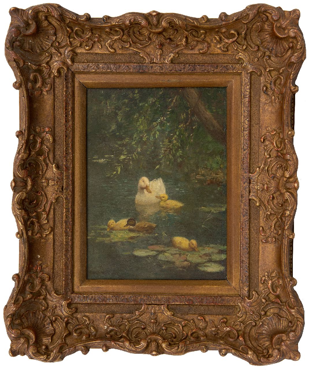 Artz C.D.L.  | 'Constant' David Ludovic Artz | Gemälde zum Verkauf angeboten | Ente mit Jungen im Waldteich, Öl auf Holz 23,8 x 17,8 cm, Unterzeichnet u.l.