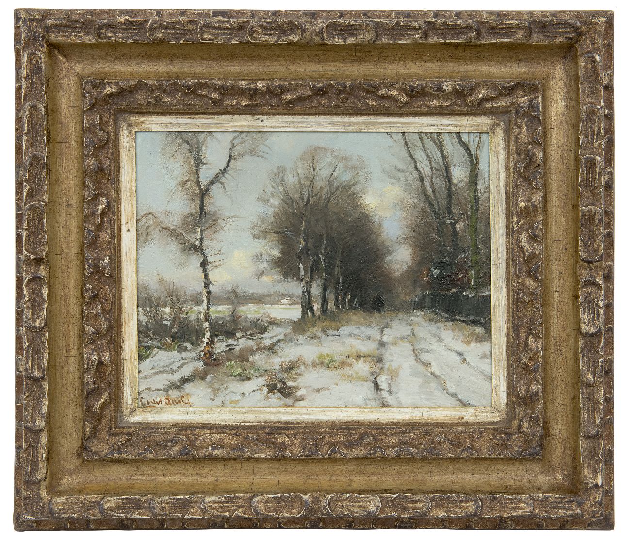 Apol L.F.H.  | Lodewijk Franciscus Hendrik 'Louis' Apol, Holzsammler auf einem Weg im Schnee, Öl auf Holz 21,8 x 28,1 cm, Unterzeichnet u.l.