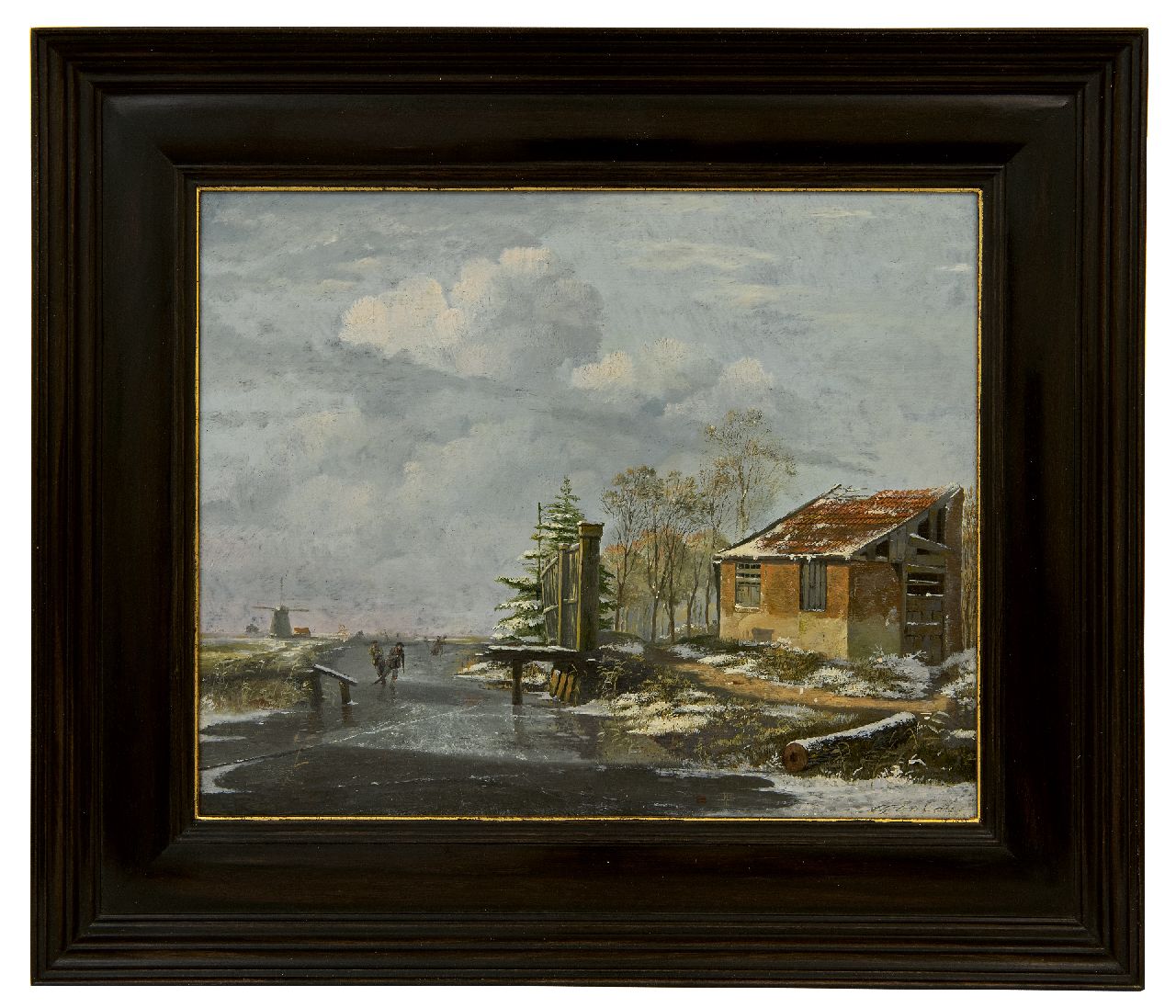 Cate H.G. ten | Hendrik Gerrit ten Cate | Gemälde zum Verkauf angeboten | Winterlandschaft mit Schlittschuhläufer, Öl auf Holz 25,8 x 31,9 cm, Unterzeichnet u.r.