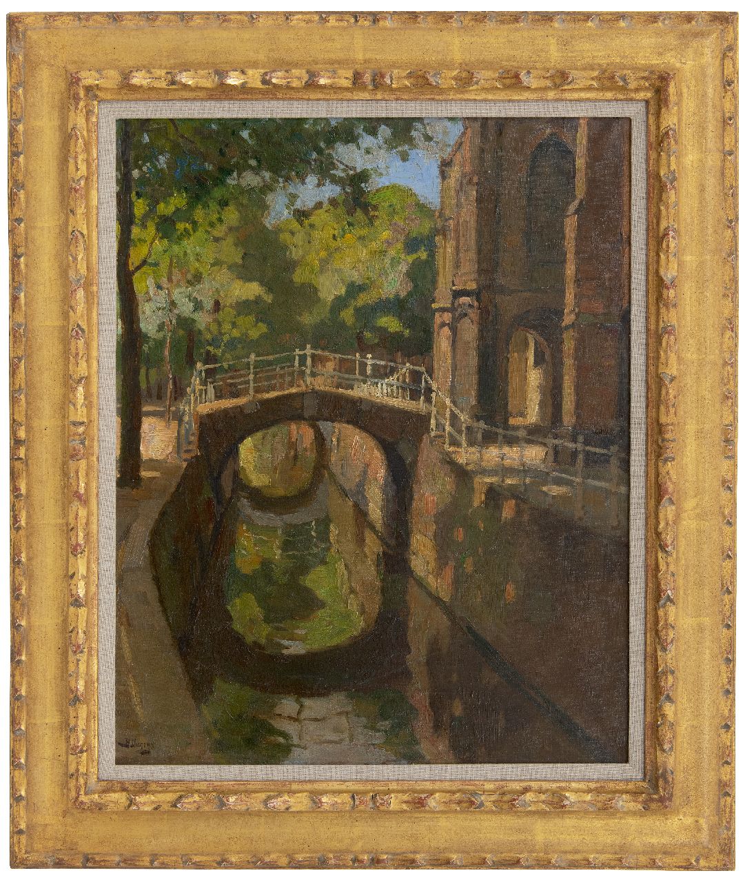 Viegers B.P.  | Bernardus Petrus 'Ben' Viegers, Sommerstadtbild in Delft, Öl auf Leinwand 50,2 x 40,3 cm, Unterzeichnet u.l.