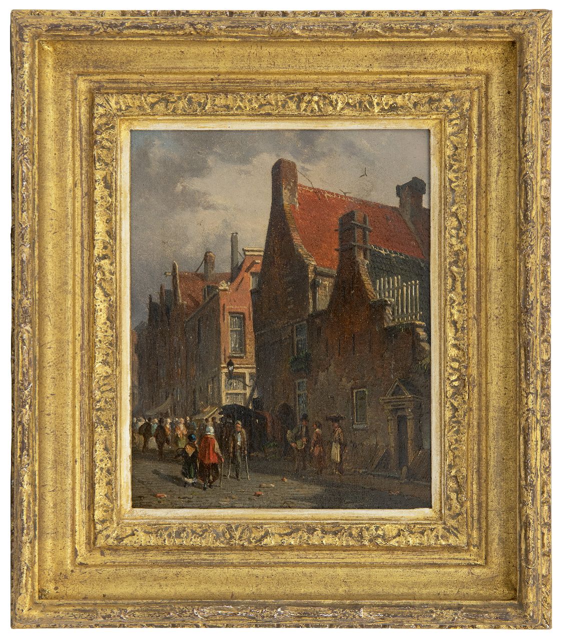 Eversen A.  | Adrianus Eversen | Gemälde zum Verkauf angeboten | Holländisches Stadtbild, Öl auf Holz 19,5 x 15,5 cm, Unterzeichnet u.l. mit Monogeram und im Verso