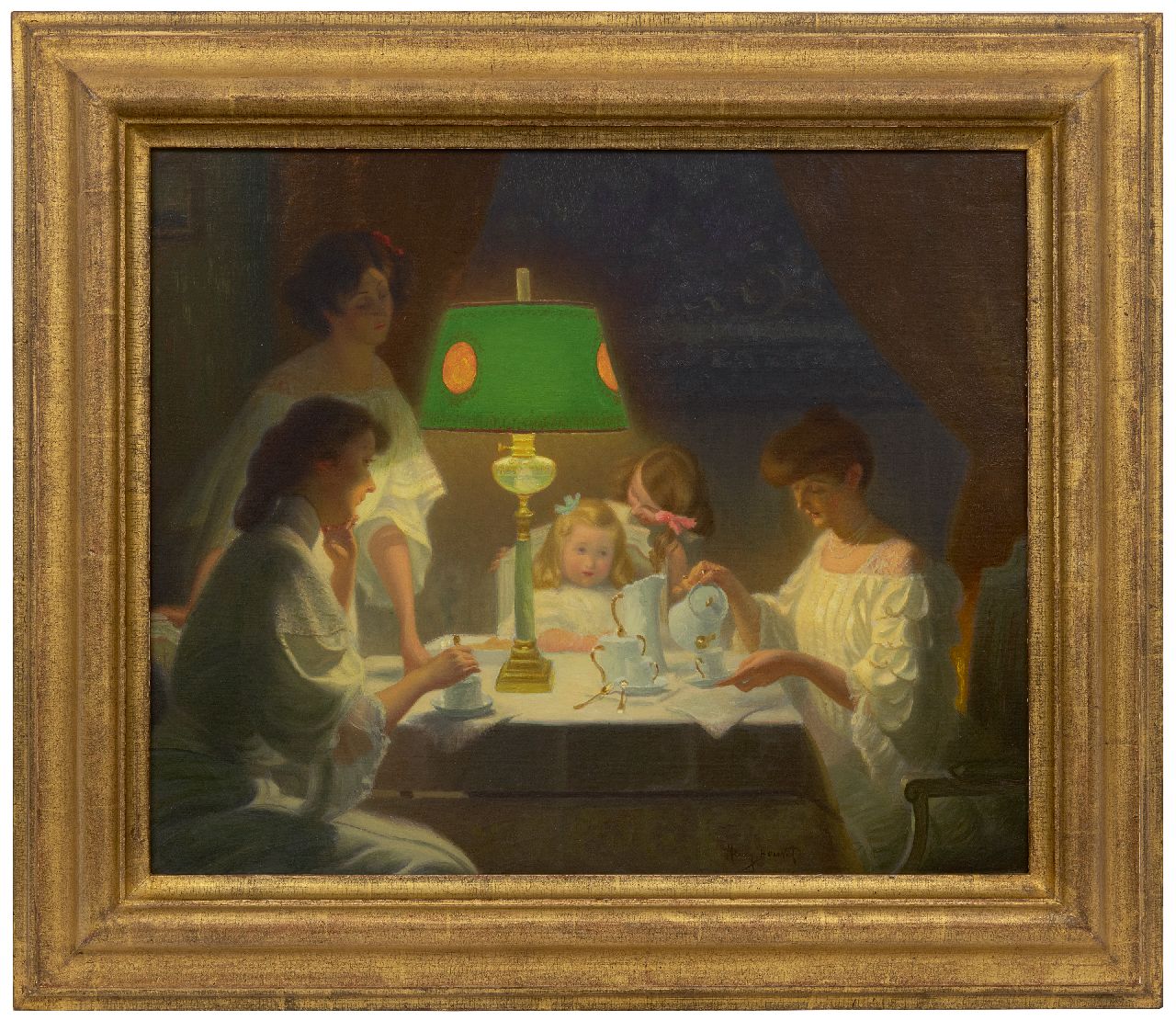 Bouvet H.  | Henri Marius Camille Bouvet, Teezeit, Öl auf Leinwand 46,3 x 55,3 cm, Unterzeichnet u.r.
