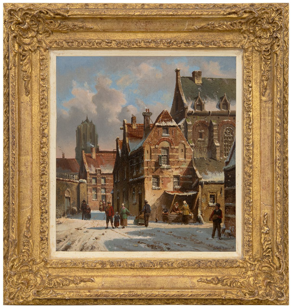 Bommel E.P. van | Elias Pieter van Bommel | Gemälde zum Verkauf angeboten | Niederländisches Stadtbild im Winter, Öl auf Holz 31,7 x 29,0 cm, Unterzeichnet u.r.