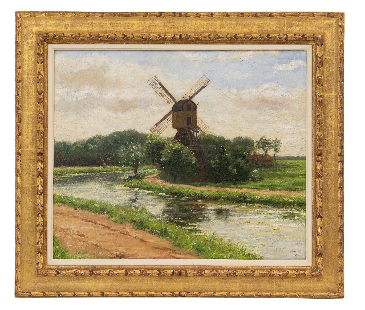 Maris S.W.  | Simon Willem Maris, Windmühle 't Haantje auf der Smal Weesp in Weesp, Öl auf Holz 45,0 x 54,2 cm, Unterzeichnet u.r.