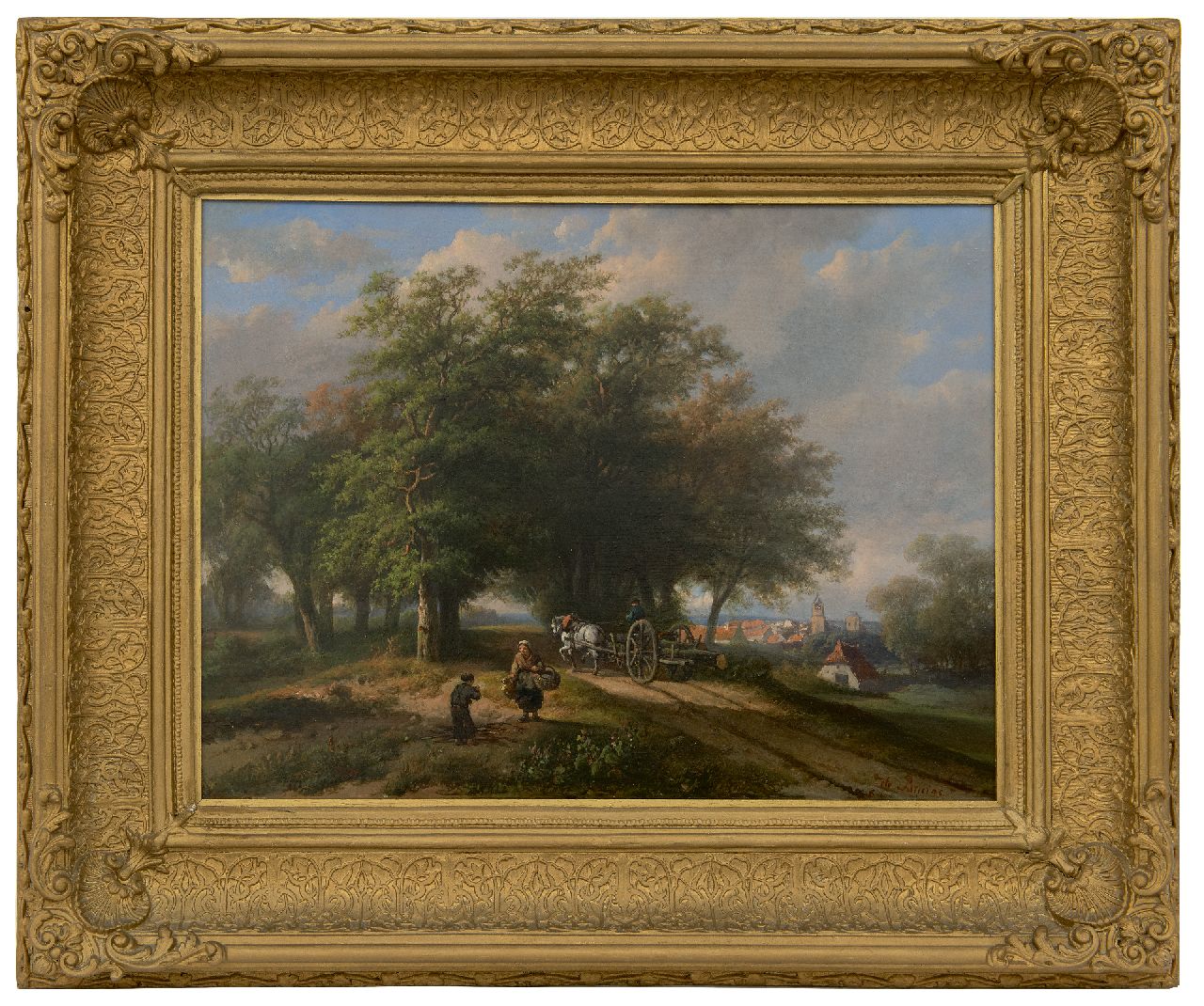 Bruïne A.H. de | Adrianus Hendrikus de Bruïne, Figuren auf sonniger Landstrasse, Öl auf Holz 35,8 x 47,9 cm, Unterzeichnet u.r.