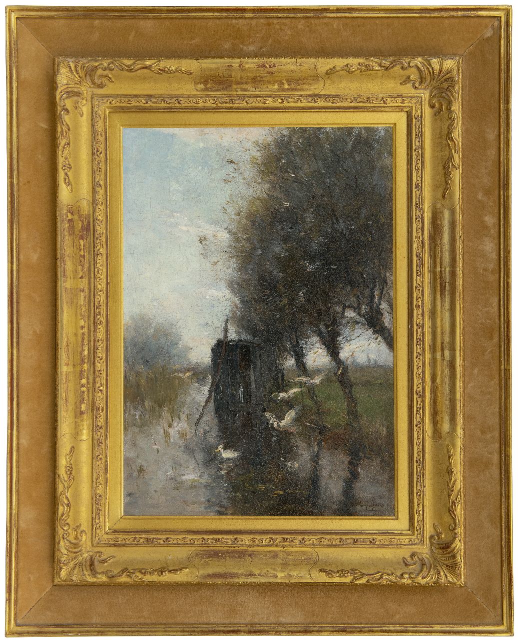 Maris W.  | Willem Maris | Gemälde zum Verkauf angeboten | Enten lassen sich auf einem Polderkanal nieder, Öl auf Holz 36,6 x 25,7 cm, Unterzeichnet u.r.