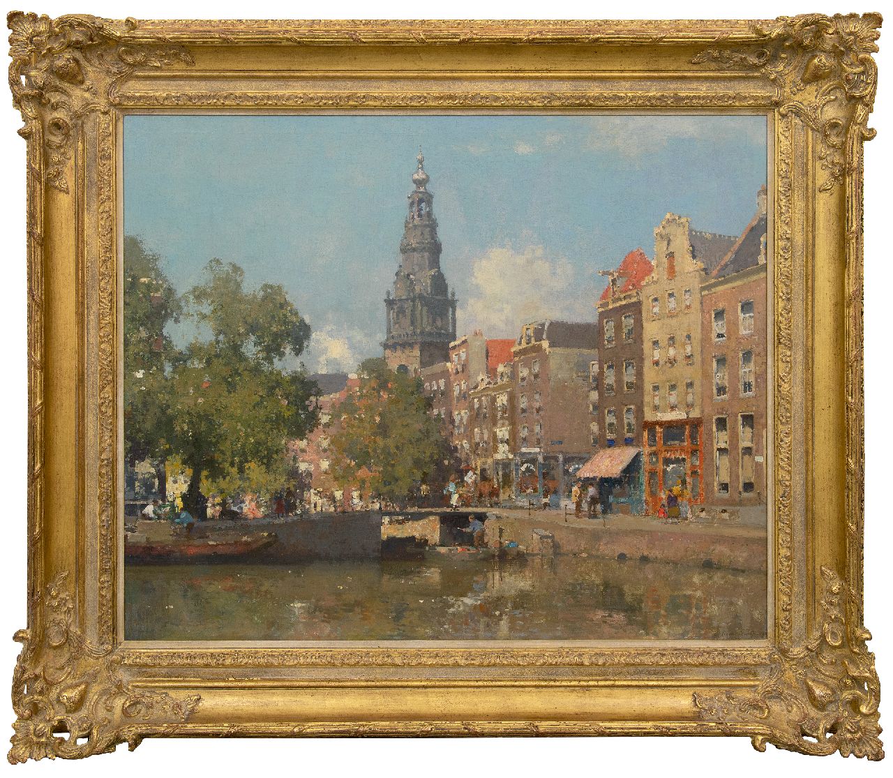 Vreedenburgh C.  | Cornelis Vreedenburgh | Gemälde zum Verkauf angeboten | Blick auf die Raamgracht mit dem Zuiderkerk Turm, Amsterdam, Öl auf Leinwand 77,0 x 94,0 cm, Unterzeichnet u.r. und datiert 1927