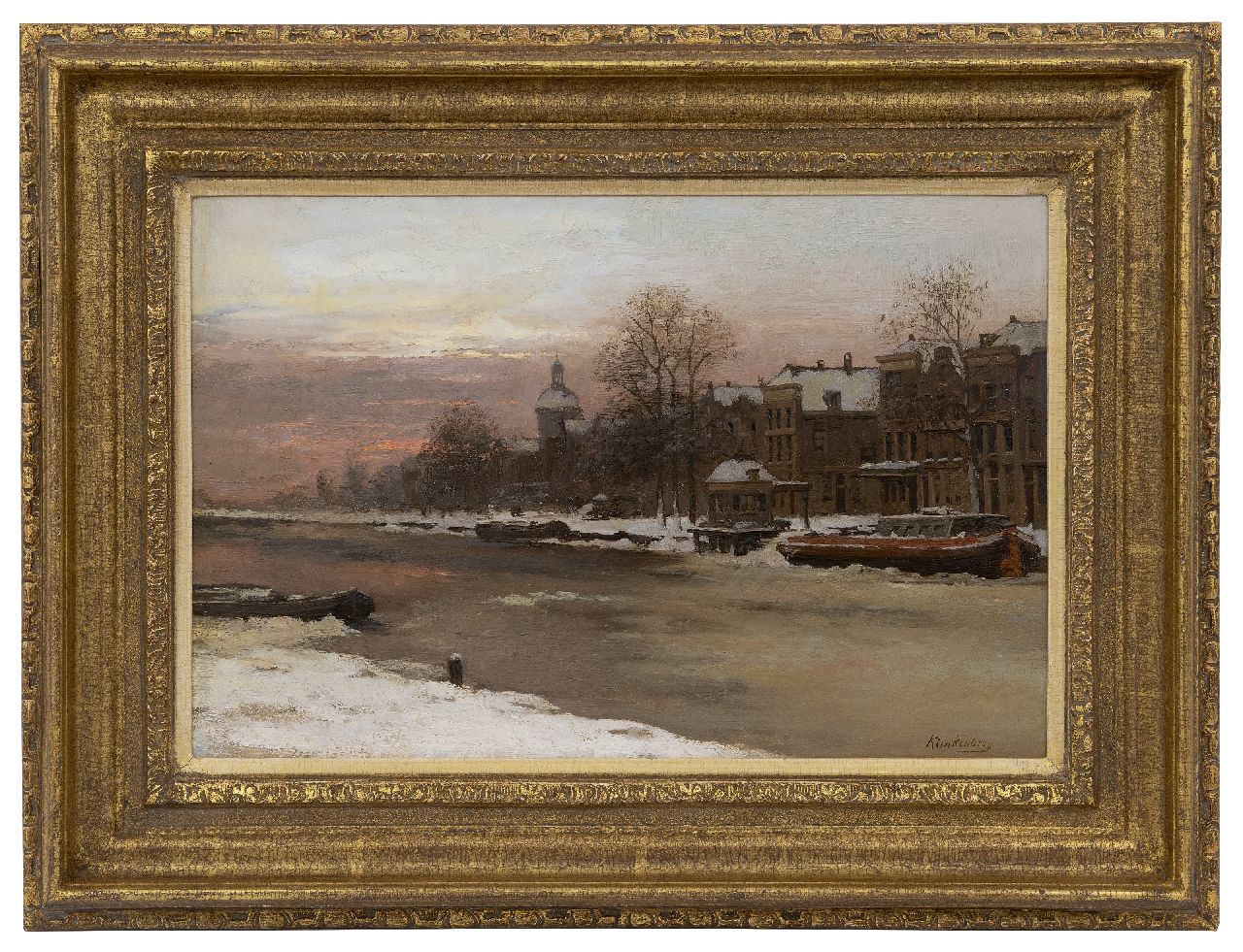 Klinkenberg J.C.K.  | Johannes Christiaan Karel Klinkenberg |  zum Verkauf angeboten | Holländischer Kanal im Winter, oil on glass 30,3 x 45,2 cm, Unterzeichnet u.r.