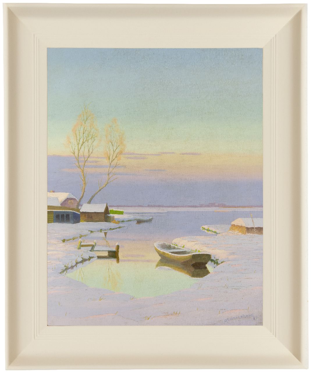 Smorenberg D.  | Dirk Smorenberg, Die Loosdrechtse Plassen im Winter bei Abendlicht, Öl auf Leinwand 53,3 x 41,5 cm, Unterzeichnet u.r.