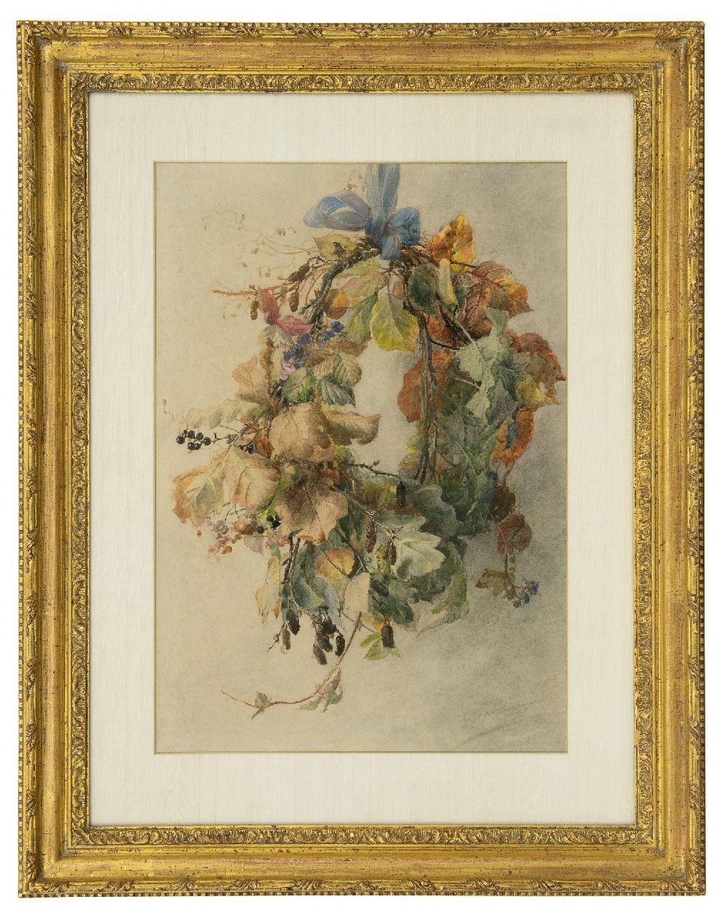 Sande Bakhuyzen G.J. van de | 'Gerardine' Jacoba van de Sande Bakhuyzen, Herbstkranz, Aquarell auf Papier 49,3 x 34,3 cm, Unterzeichnet u.r.