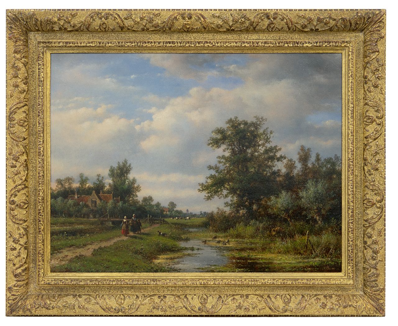 Kleijn L.J.  | Lodewijk Johannes Kleijn, Bauernvolk an einem Dorfbach, Öl auf Leinwand 49,5 x 64,4 cm, Unterzeichnet u.l.