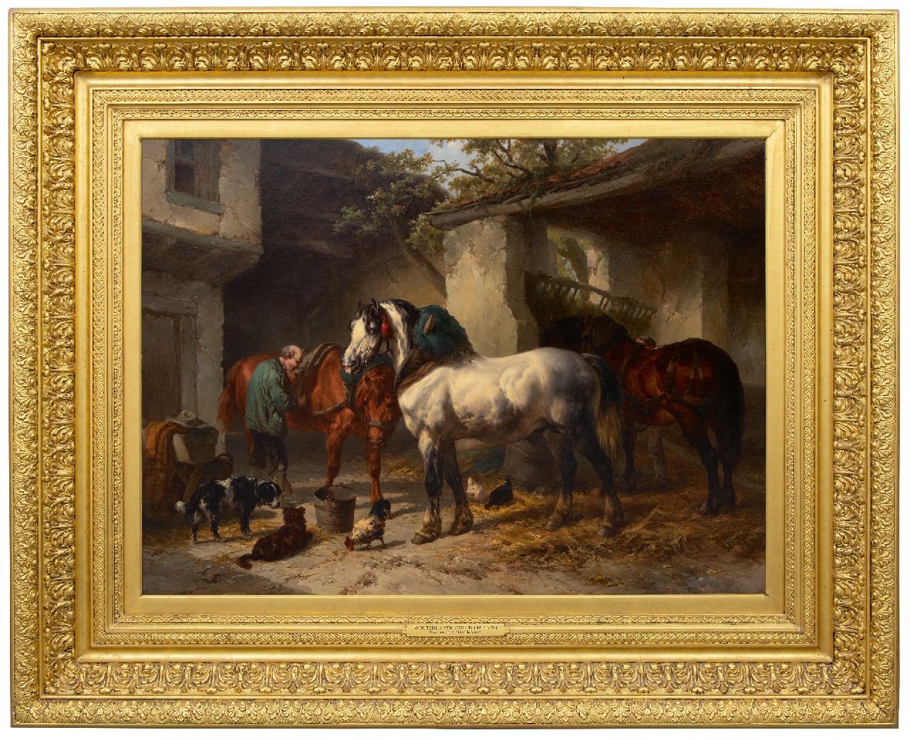 Verschuur W.  | Wouterus Verschuur | Gemälde zum Verkauf angeboten | Pferde beim Stall, Öl auf Leinwand 76,3 x 106,2 cm, Unterzeichnet u.l.