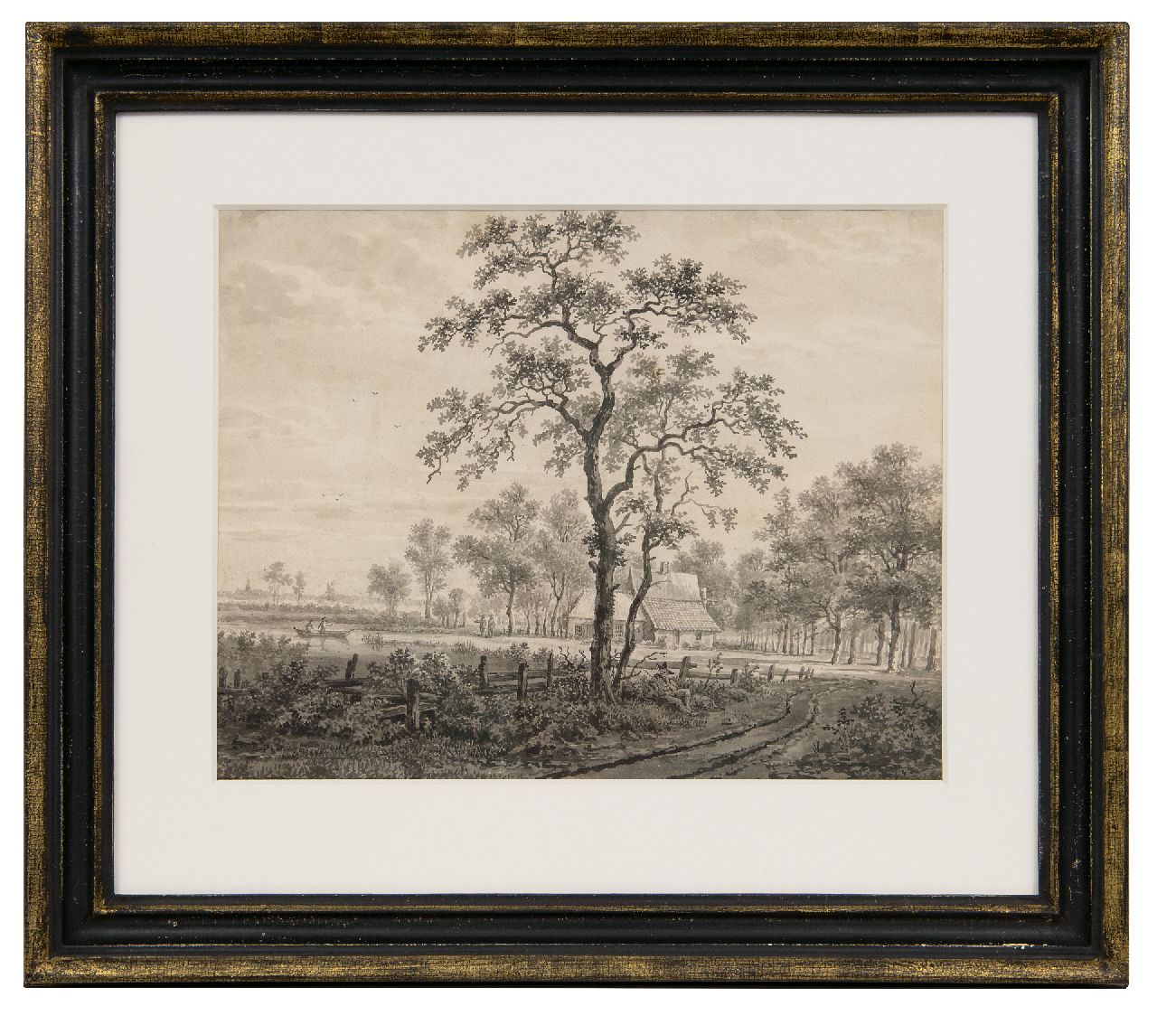 Göbell G.H.  | Gerrit Hendrik Göbell | Aquarelle und Zeichnungen zum Verkauf angeboten | Landschaft bei Rijssen, Feder, Pinsel und Tinte auf Papier 22,1 x 27,8 cm, Unterzeichnet im Verso und datiert im Verso 1830