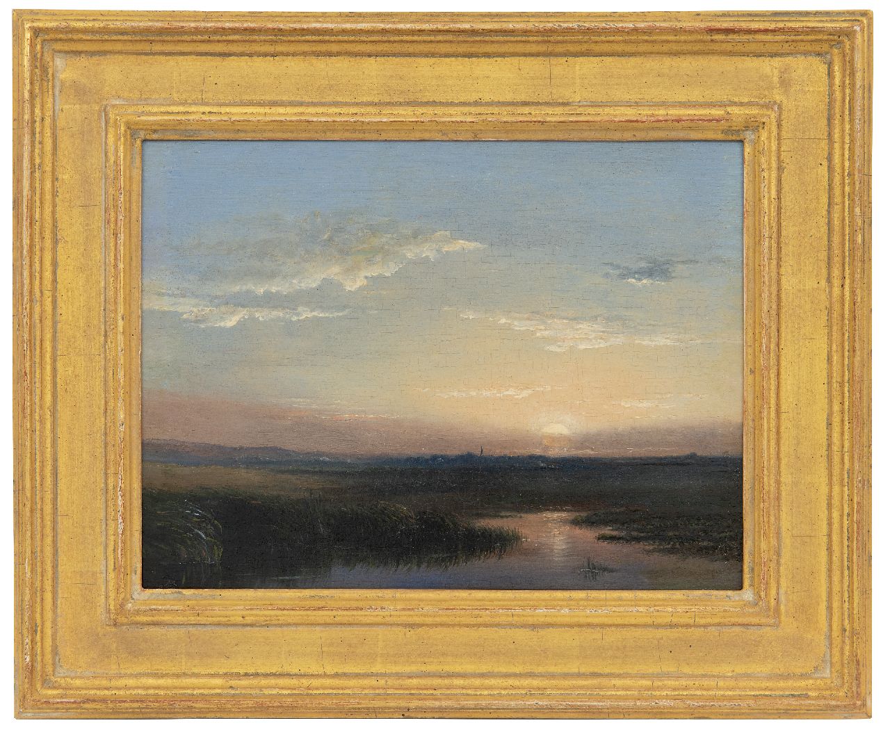 Hoppenbrouwers J.F.  | Johannes Franciscus Hoppenbrouwers | Gemälde zum Verkauf angeboten | Sonnenuntergang, Öl auf Holz 18,2 x 24,1 cm, Unterzeichnet u.r.