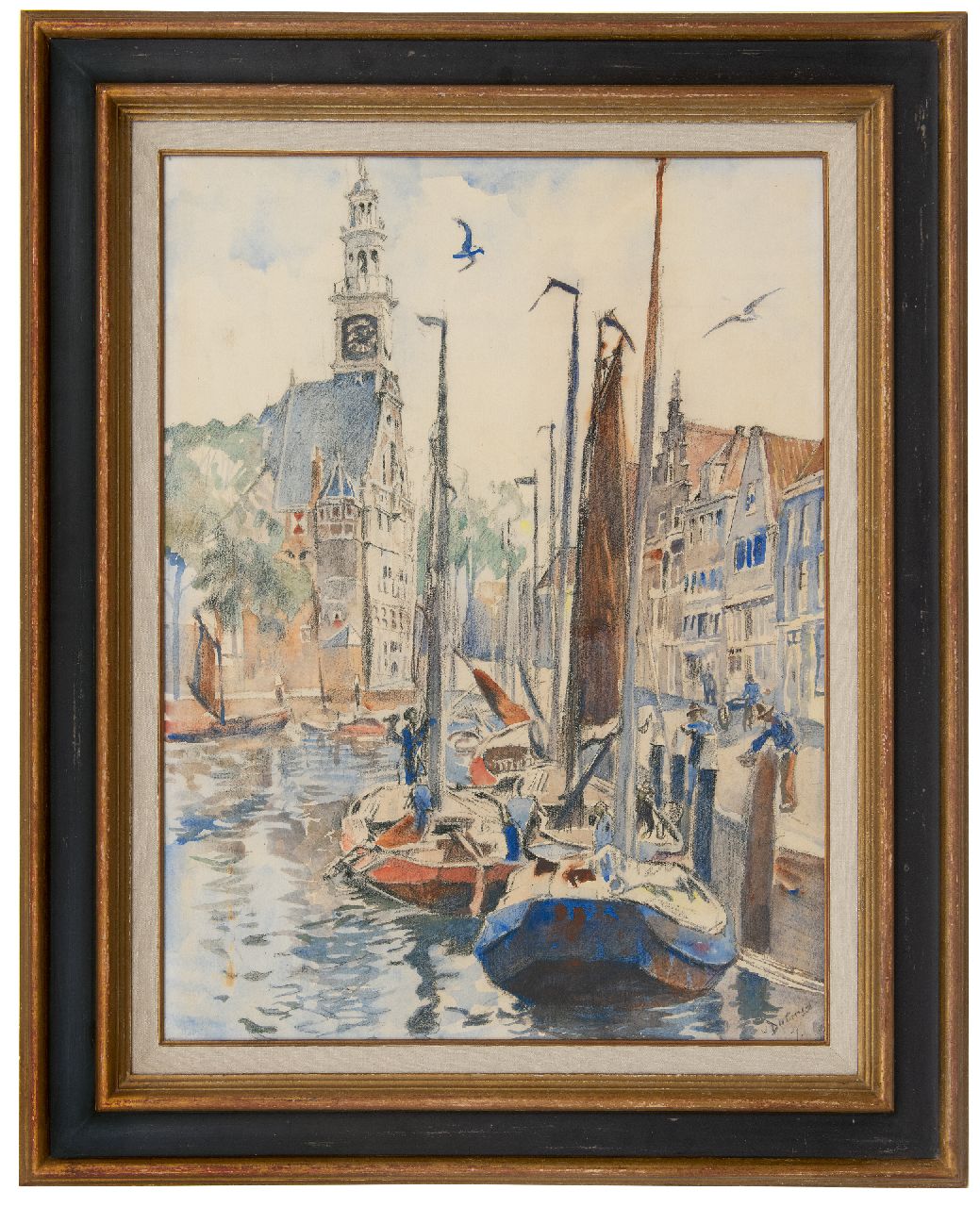 Dülmen Krumpelmann E.B. von | Erasmus Bernhard von Dülmen Krumpelmann | Aquarelle und Zeichnungen zum Verkauf angeboten | Der Hafen von Hoorn, Schwarze Kreide und Aquarell auf Papier 75,8 x 57,0 cm, Unterzeichnet u.r.