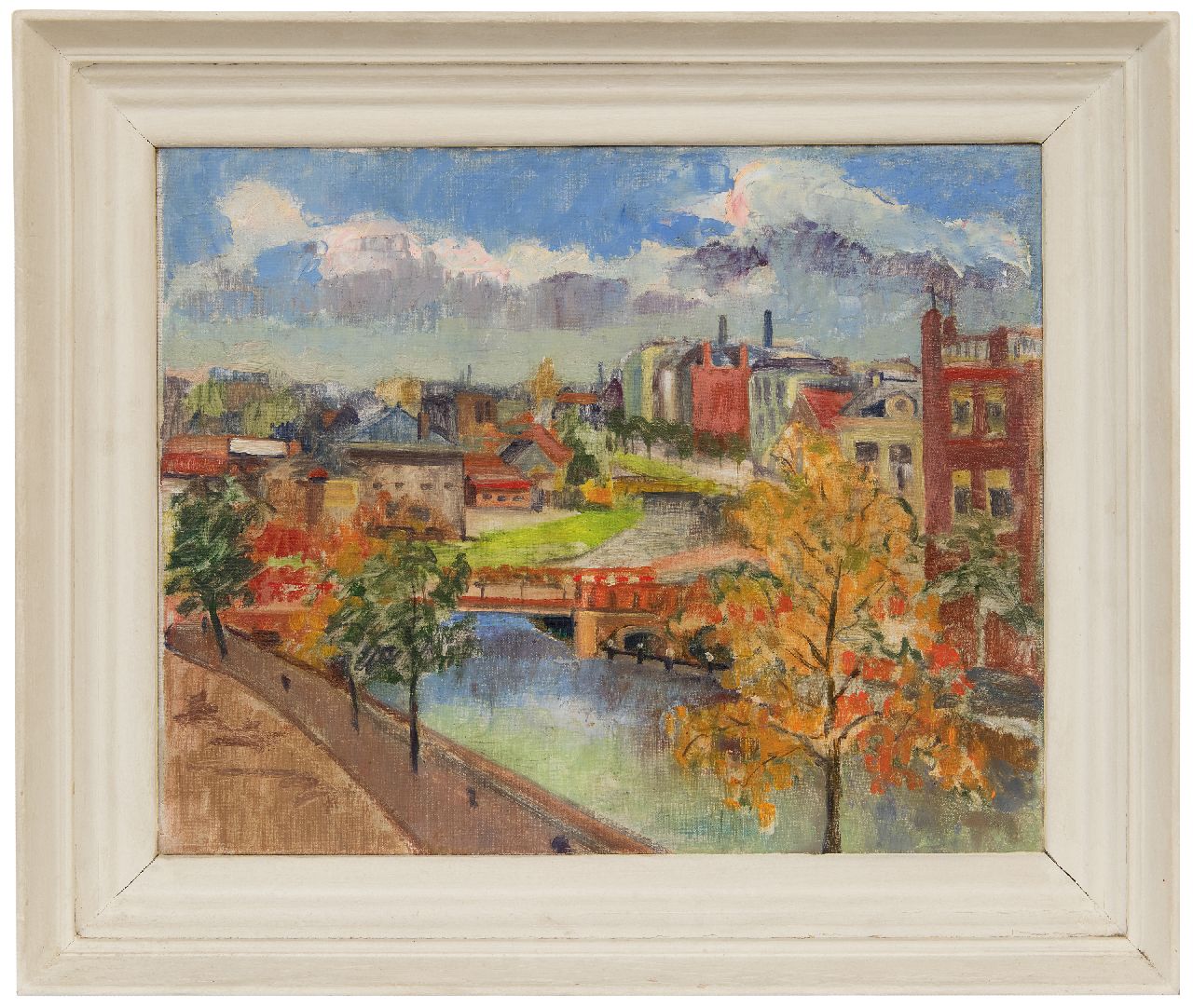 Berg S.R. van den | Sybren Ridsert 'Siep' van den Berg | Gemälde zum Verkauf angeboten | Die Eendrachtskade und die Klappbrücke, Groningen, Öl auf Leinwand  auf Holzfaser 40,0 x 49,9 cm, Unterzeichnet im Verso