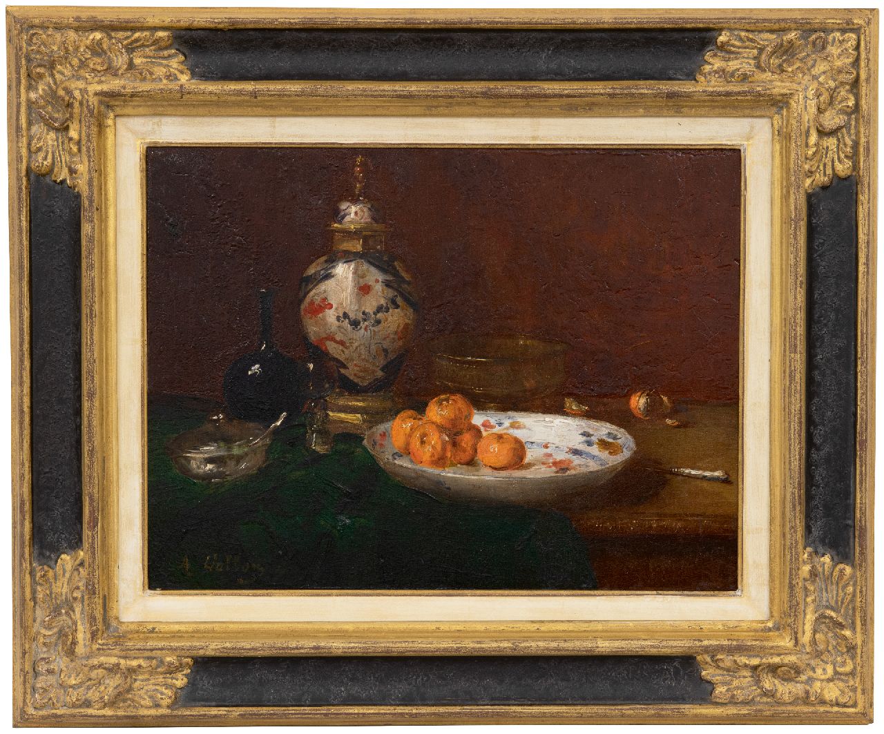 Vollon A.  | Antoine Vollon | Gemälde zum Verkauf angeboten | Stilleben mit Mandarinen und Imari Deckelvase, Öl auf Holz 26,6 x 35,1 cm, Unterzeichnet u.l.