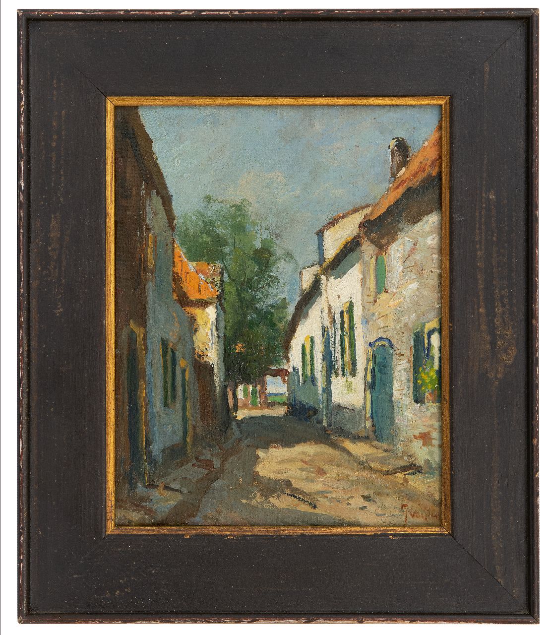 Vuuren J. van | Jan van Vuuren, Dorfstrasse, Öl auf Leinwand 25,5 x 20,1 cm, Unterzeichnet u.r.