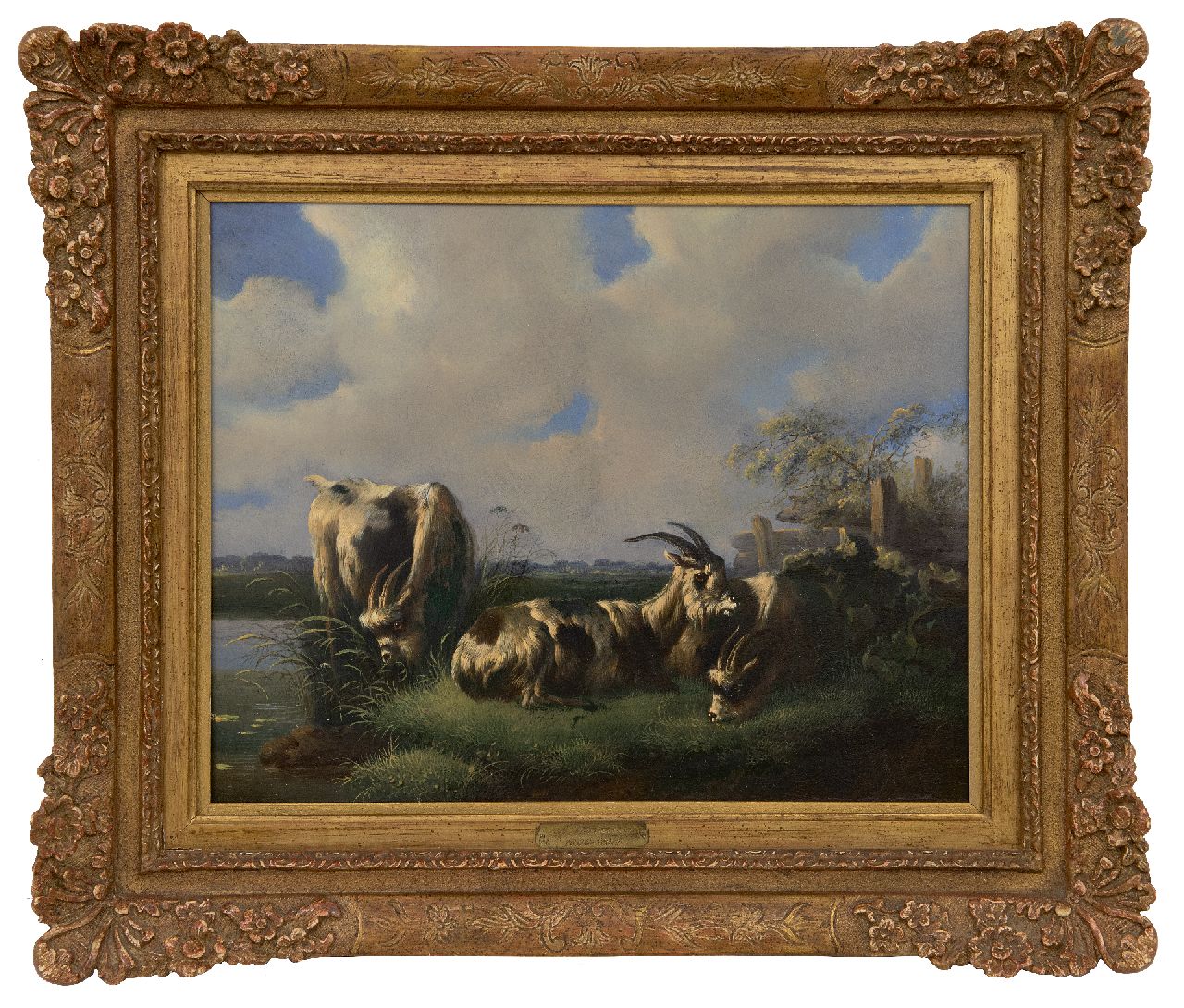 Verhoesen A.  | Albertus Verhoesen | Gemälde zum Verkauf angeboten | Drei Holländische Ziegen auf der Weide, Öl auf Holz 27,0 x 34,3 cm, Unterzeichnet u.r.