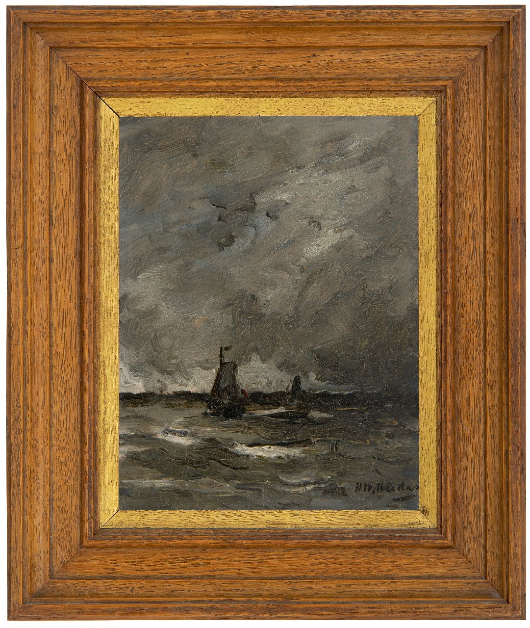 Mesdag H.W.  | Hendrik Willem Mesdag, Fischerschiffe im stürmischen Wetter, Öl auf Holz 19,0 x 15,0 cm, Unterzeichnet u.r.