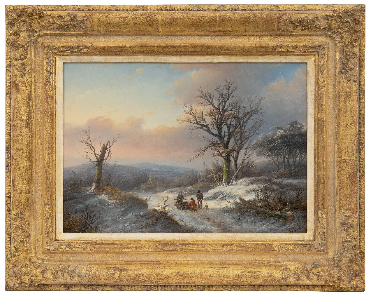 Spohler J.J.  | Jan Jacob Spohler, Winterlandschaf met Holzsammlern, Öl auf Holz 23,0 x 33,0 cm, Unterzeichnet u.r.