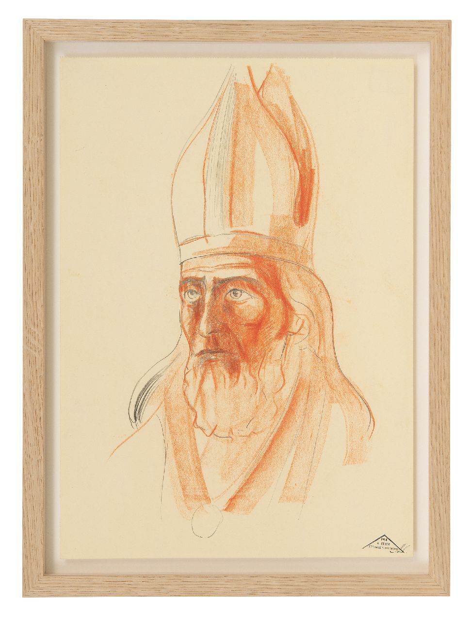 Schelfhout L.  | Lodewijk Schelfhout | Aquarelle und Zeichnungen zum Verkauf angeboten | Porträt eines Heiligen mit Mitra, Bleistift und Kreide auf Papier 34,0 x 20,0 cm