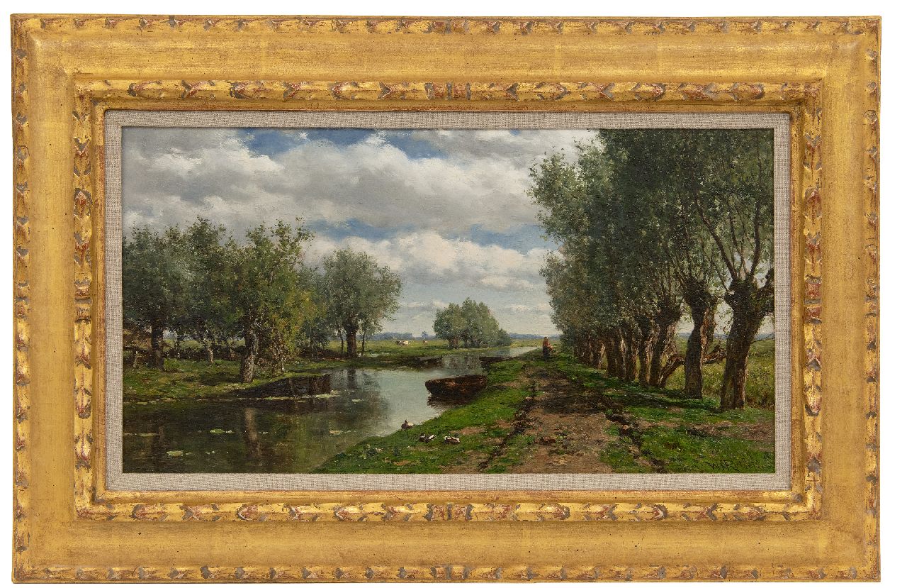 Roelofs W.  | Willem Roelofs, Polderlandschaft, Öl auf Holz 25,8 x 48,2 cm, Unterzeichnet u.r.