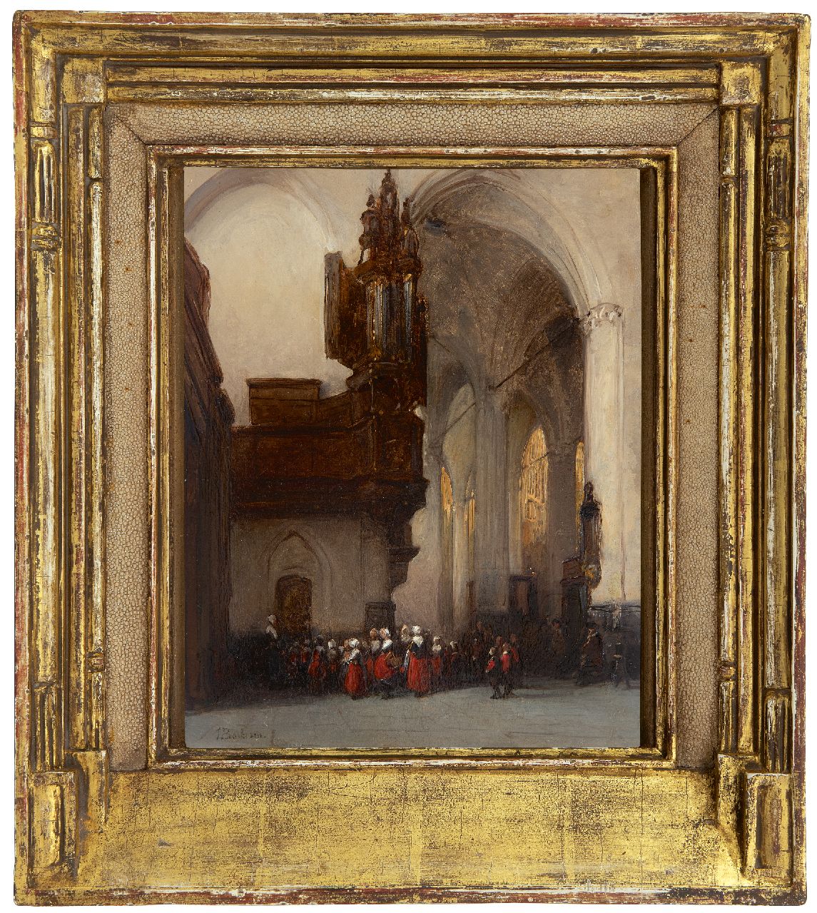 Bosboom J.  | Johannes Bosboom, Amsterdamer Waisenkinder in der Nieuwe Kerk, Öl auf Holz 29,2 x 21,3 cm, Unterzeichnet u.l.