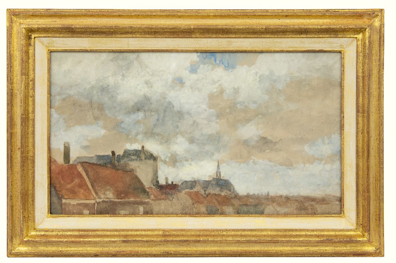 Weissenbruch H.J.  | Hendrik Johannes 'J.H.' Weissenbruch | Aquarelle und Zeichnungen zum Verkauf angeboten | Blick über die Dächer, Aquarell auf Papier 32,2 x 57,5 cm, Unterzeichnet u.r. mit Initialen