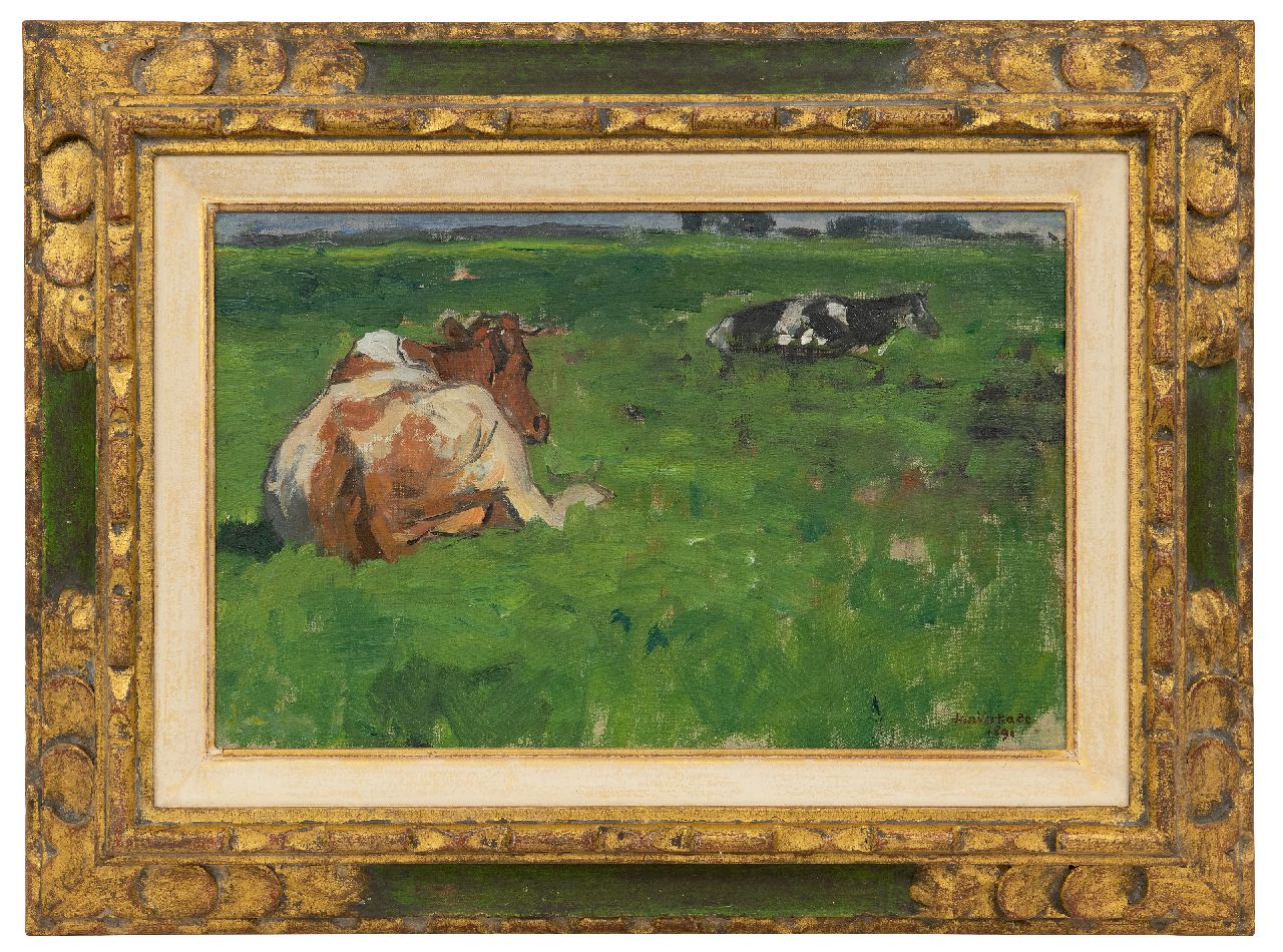 Verkade J.  | Jan Verkade | Gemälde zum Verkauf angeboten | Kühe auf der Weide, Öl auf Leinwand 26,5 x 41,4 cm, Unterzeichnet u.r. und datiert 1891