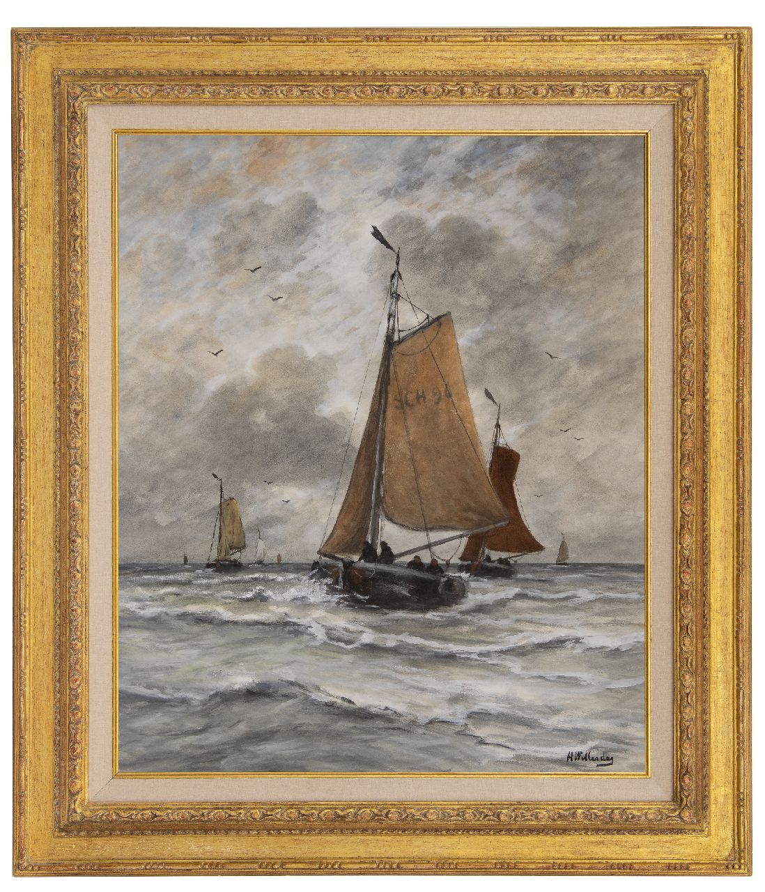 Mesdag H.W.  | Hendrik Willem Mesdag, Rückkehrende Fischerboote, Scheveningen, Aquarell auf Papier 74,3 x 61,6 cm, Unterzeichnet u.r.