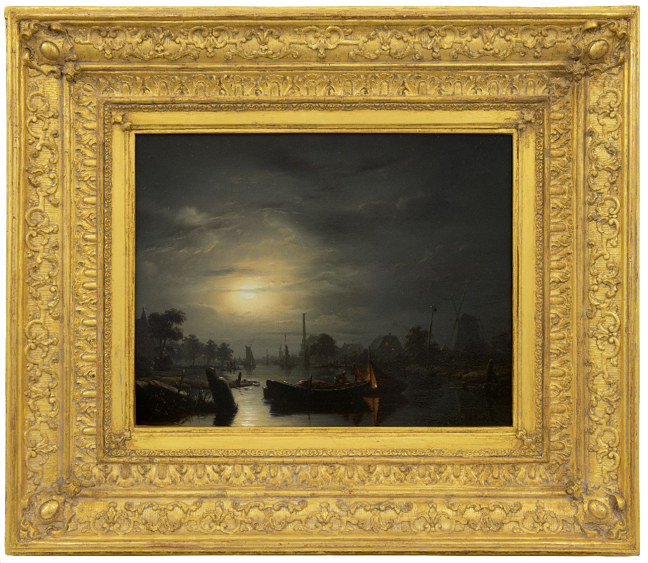 Schendel P. van | Petrus van Schendel, Flusslandschaft im Mondlicht bei Den Haag, Öl auf Holz 33,3 x 43,4 cm, Unterzeichnet u.r. und datiert 1846
