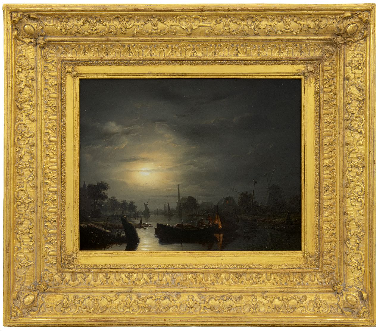 Schendel P. van | Petrus van Schendel, Flusslandschaft im Mondlicht bei Den Haag, Öl auf Holz 33,3 x 43,4 cm, Unterzeichnet u.r. und datiert 1846
