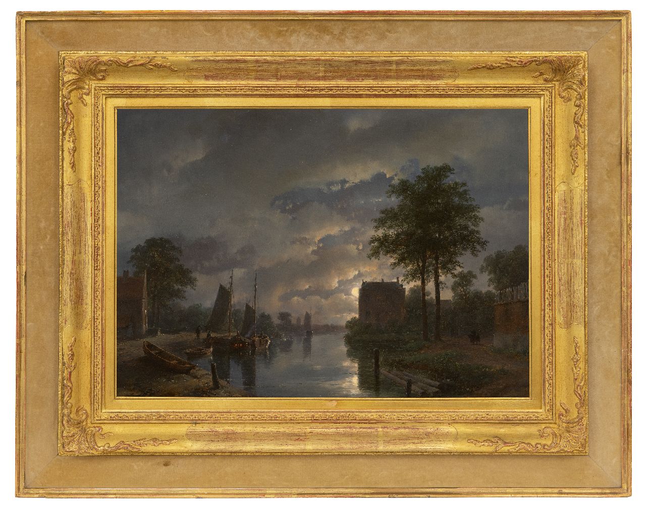 Schelfhout A.  | Andreas Schelfhout | Gemälde zum Verkauf angeboten | Fluss im Mondlicht, Öl auf Holz 32,5 x 45,9 cm, Unterzeichnet u.r. und datiert '57