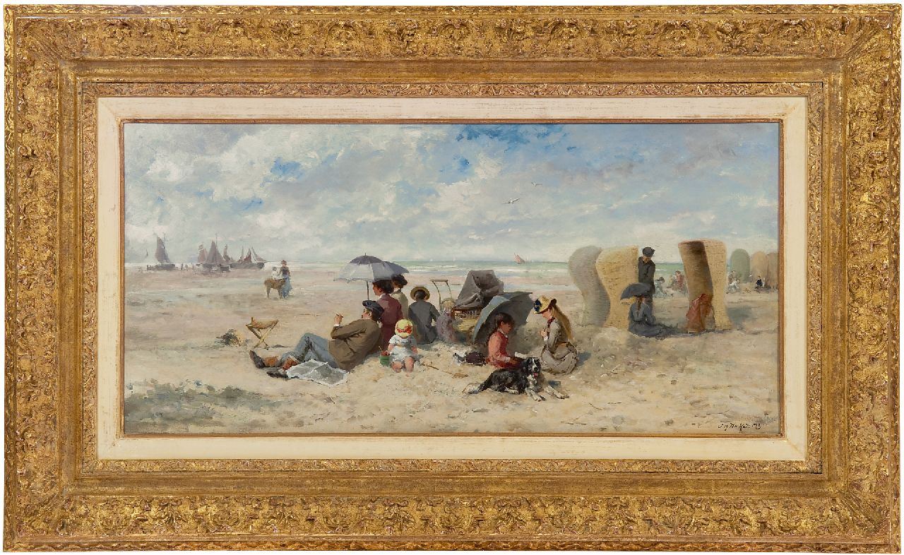 Kate J.M. ten | Johannes Marius ten Kate | Gemälde zum Verkauf angeboten | Familientag am Scheveninger Strand, Öl auf Holz 33,3 x 69,2 cm, Unterzeichnet r.u.