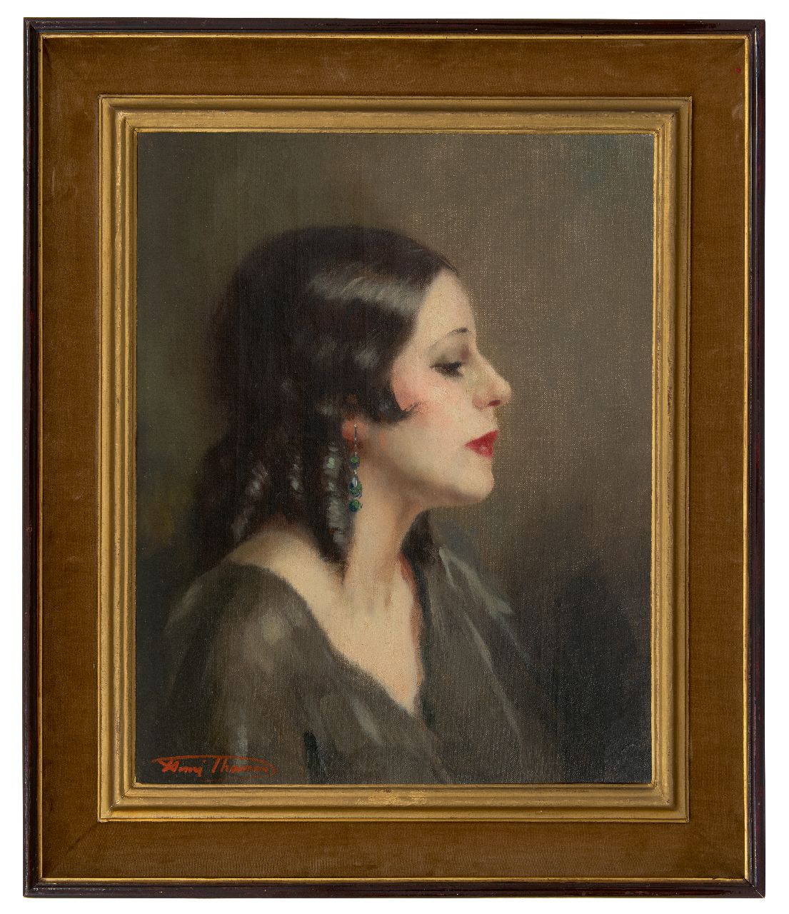 Thomas H.J.  | Henri Joseph Thomas | Gemälde zum Verkauf angeboten | Porträt einer Frau, im Profil, Öl auf Leinwand 50,3 x 40,4 cm, Unterzeichnet u.l.