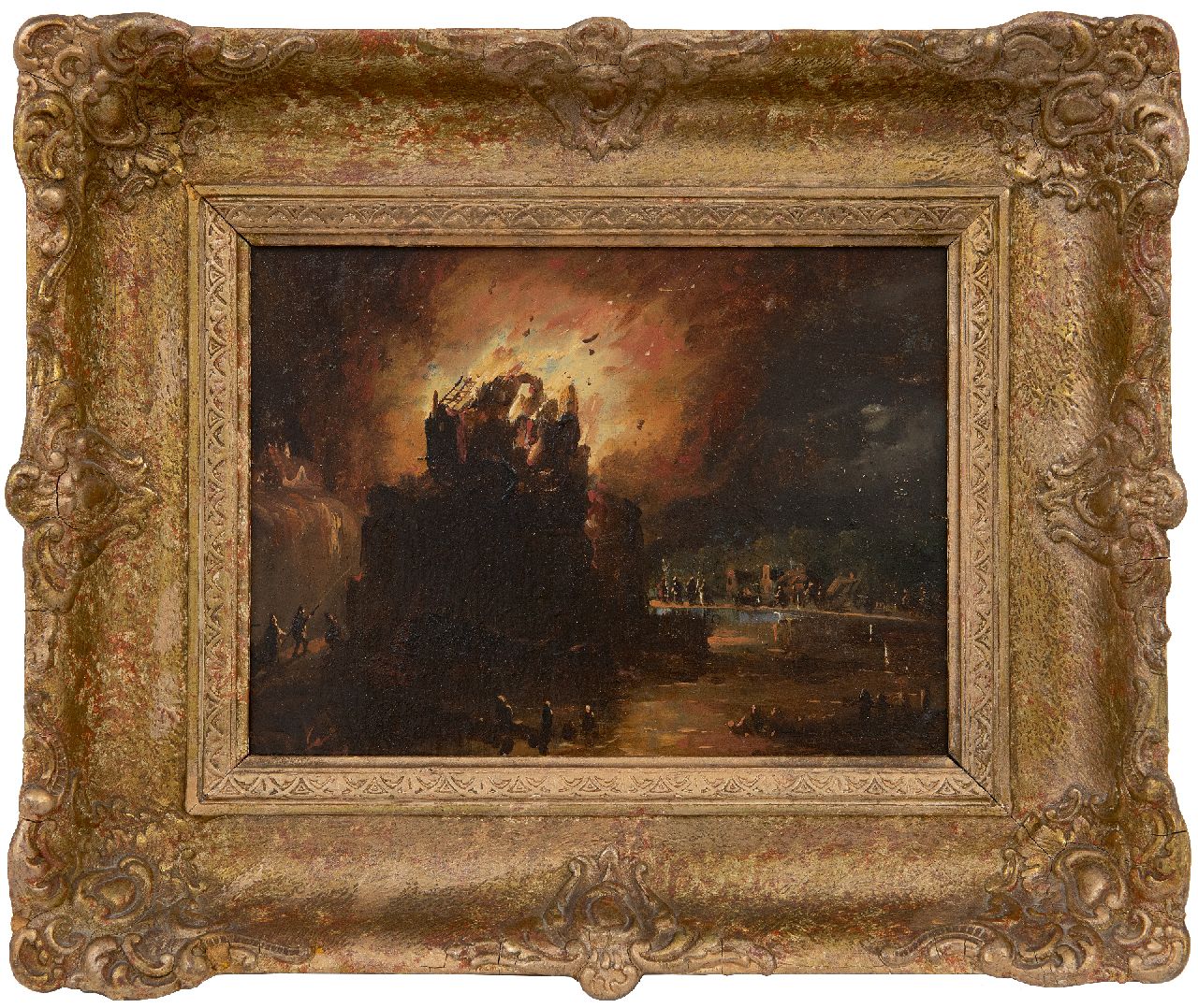 Cate H.G. ten | Hendrik Gerrit ten Cate | Gemälde zum Verkauf angeboten | Der Brand, Öl auf Holz 18,6 x 24,2 cm, Unterzeichnet u.r.