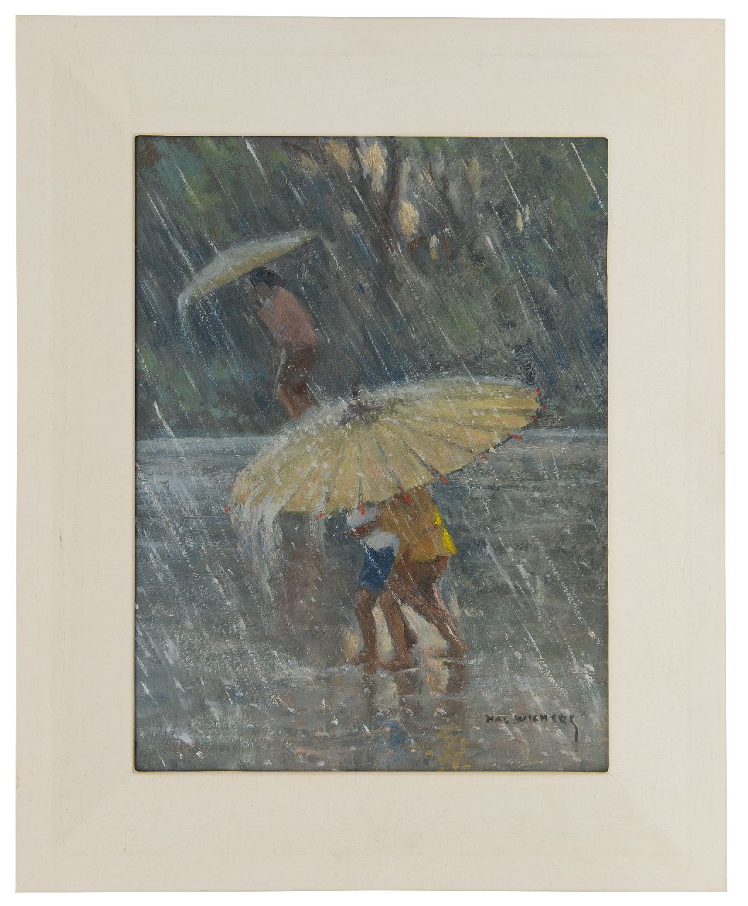 Wichers H.A.L.  | Hendrik Arend Ludolf 'Hal' Wichers | Gemälde zum Verkauf angeboten | Der tropische Regenschauer, Öl auf Holzfaser 40,0 x 30,1 cm, Unterzeichnet u.r.
