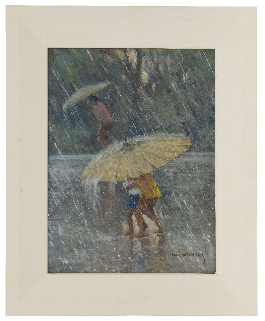 Wichers H.A.L.  | Hendrik Arend Ludolf 'Hal' Wichers, Der tropische Regenschauer, Öl auf Holzfaser 40,0 x 30,1 cm, Unterzeichnet u.r.