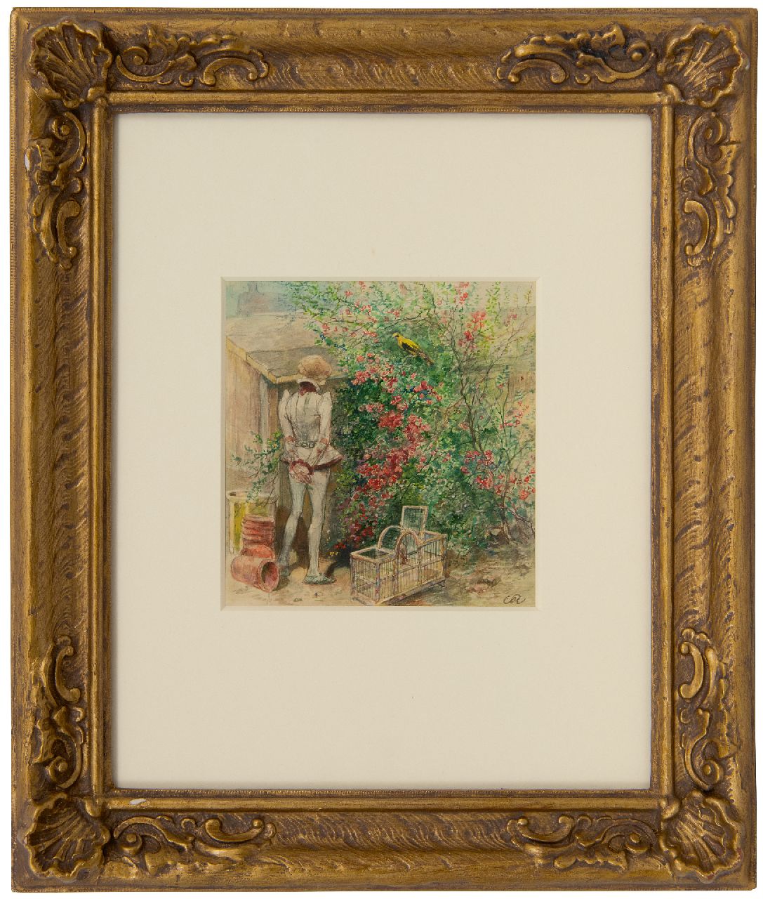 Rochussen Ch.  | Charles Rochussen, Warten auf Gesellschaft, Aquarell auf Papier 13,8 x 13,1 cm, Unterzeichnet u.r. mit Monogramm