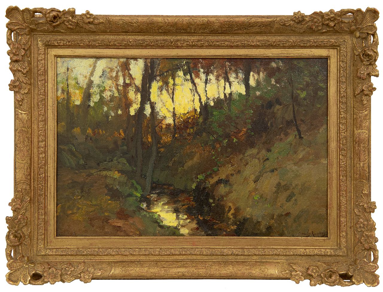 Kuijpers C.  | Cornelis Kuijpers | Gemälde zum Verkauf angeboten | Graben in herbstlicher Waldlandschaft, Öl auf Leinwand auf Holz 31,6 x 47,1 cm, Unterzeichnet u.r.