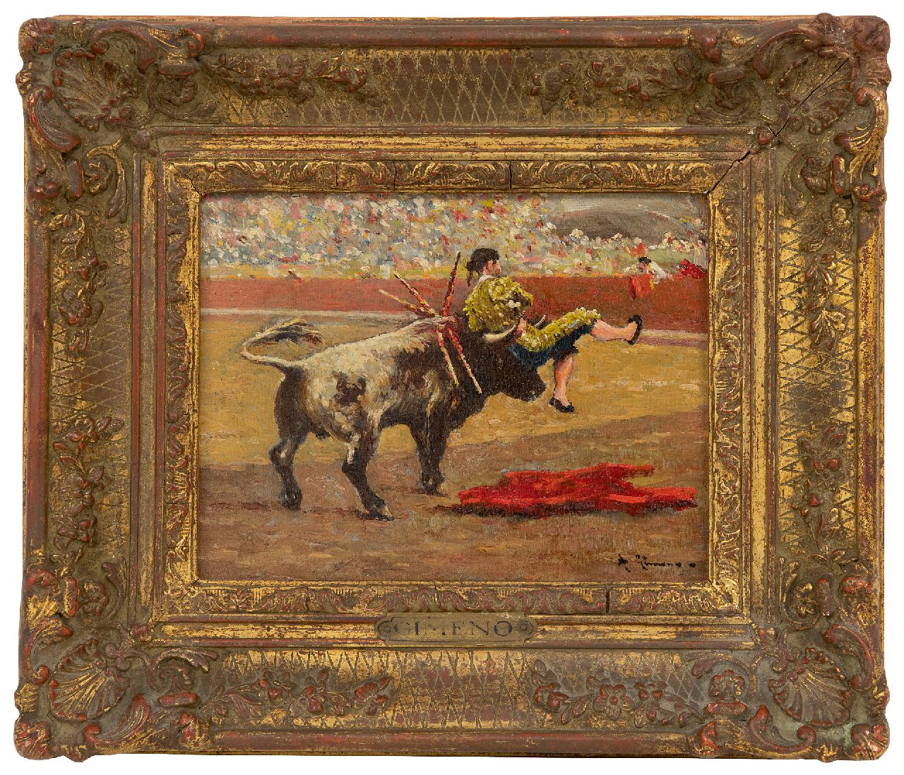 Gimeno A.  | Andrés Gimeno | Gemälde zum Verkauf angeboten | Der Stierkampf, Öl auf Holz 14,2 x 18,1 cm, Unterzeichnet u.r.