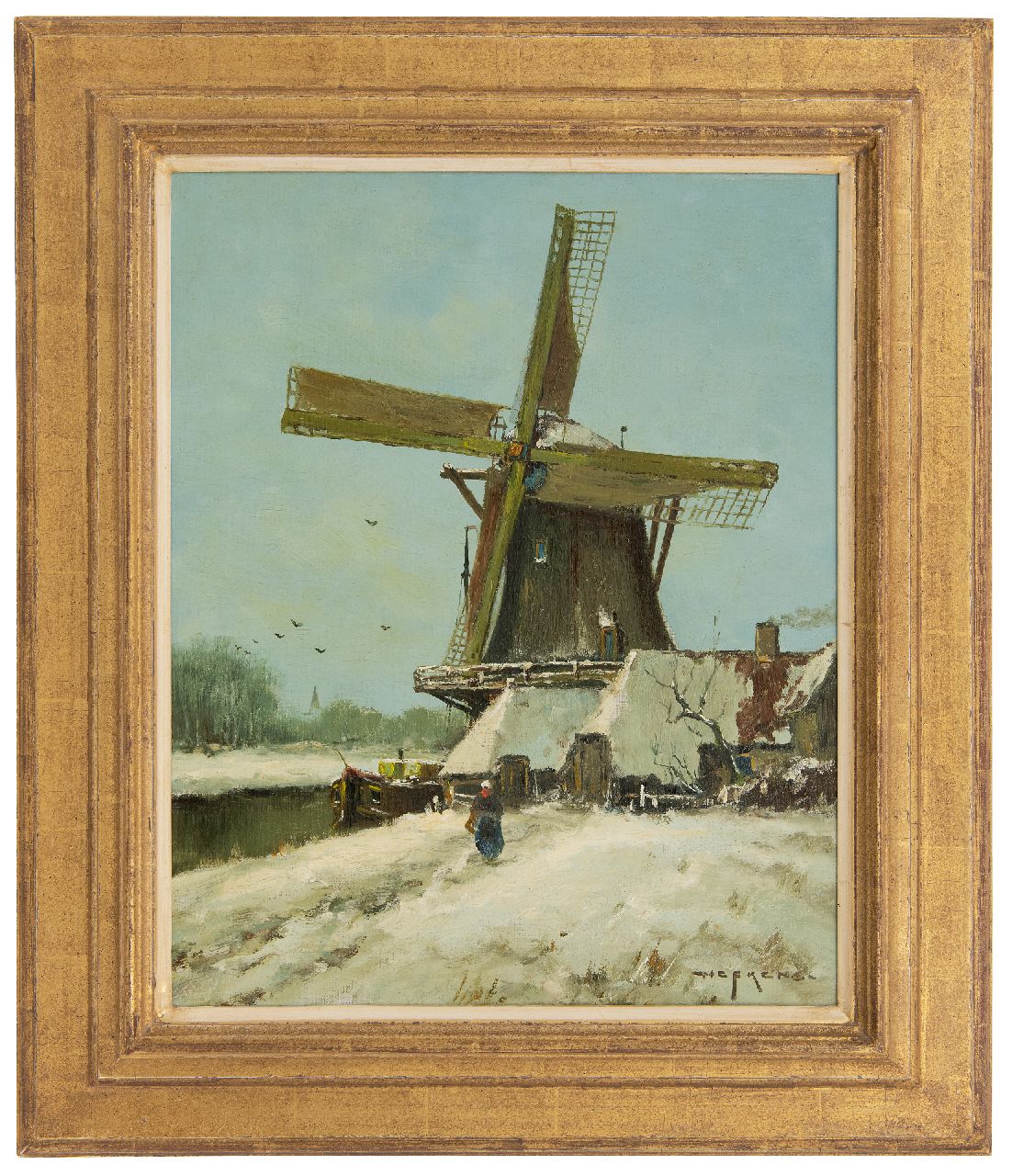 Nefkens M.J.  | Martinus Jacobus Nefkens | Gemälde zum Verkauf angeboten | Mühle in einer Schneelandschaft, Öl auf Leinwand 50,3 x 40,3 cm, Unterzeichnet u.r.