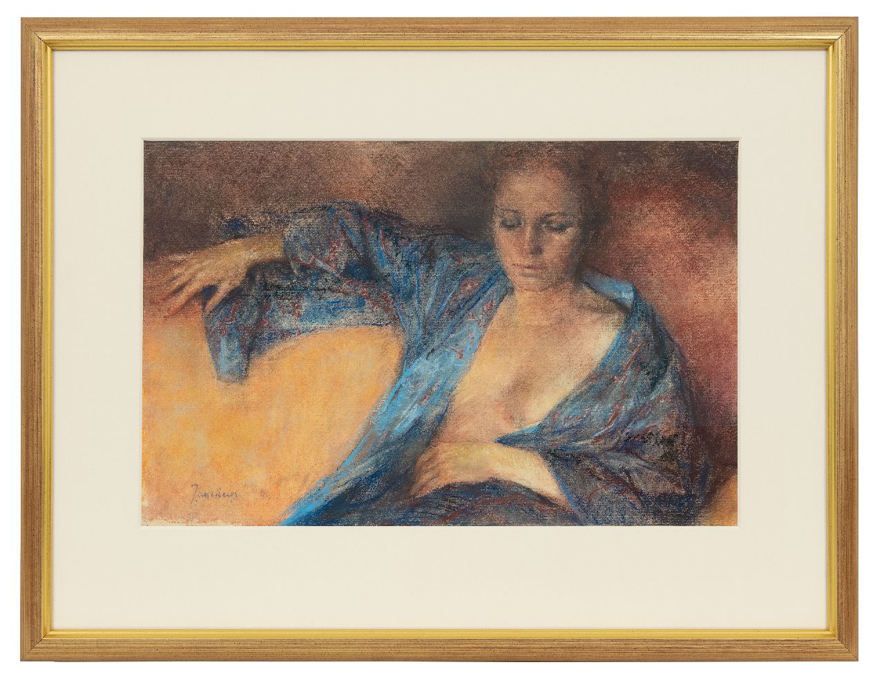 Asselbergs J.M.C.  | Johannes Marie Christiaan Asselbergs | Aquarelle und Zeichnungen zum Verkauf angeboten | Frau in Negligé, Pastell auf Papier 31,0 x 48,1 cm, Unterzeichnet u.l.