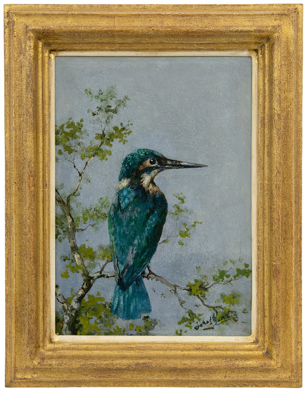Gindra H.J.  | Hubert Joseph 'Jozef' Gindra | Gemälde zum Verkauf angeboten | Eisvogel auf einem Zweig, Öl auf Holz 28,5 x 20,1 cm, Unterzeichnet u.r.