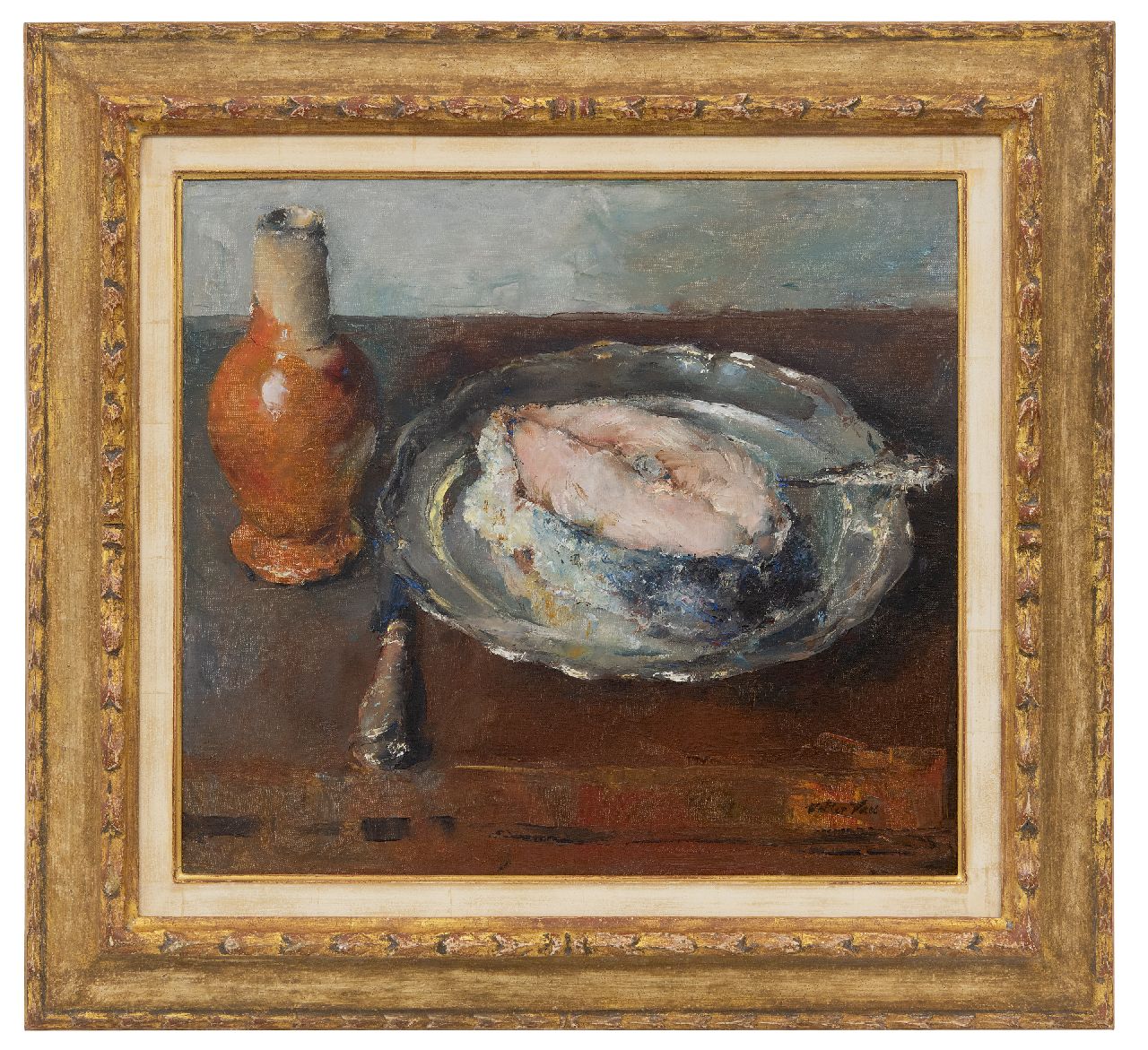 Vaes W.  | Walter Vaes | Gemälde zum Verkauf angeboten | Fisch auf einem Blechteller, Öl auf Leinwand 40,1 x 45,1 cm, Unterzeichnet u.r.