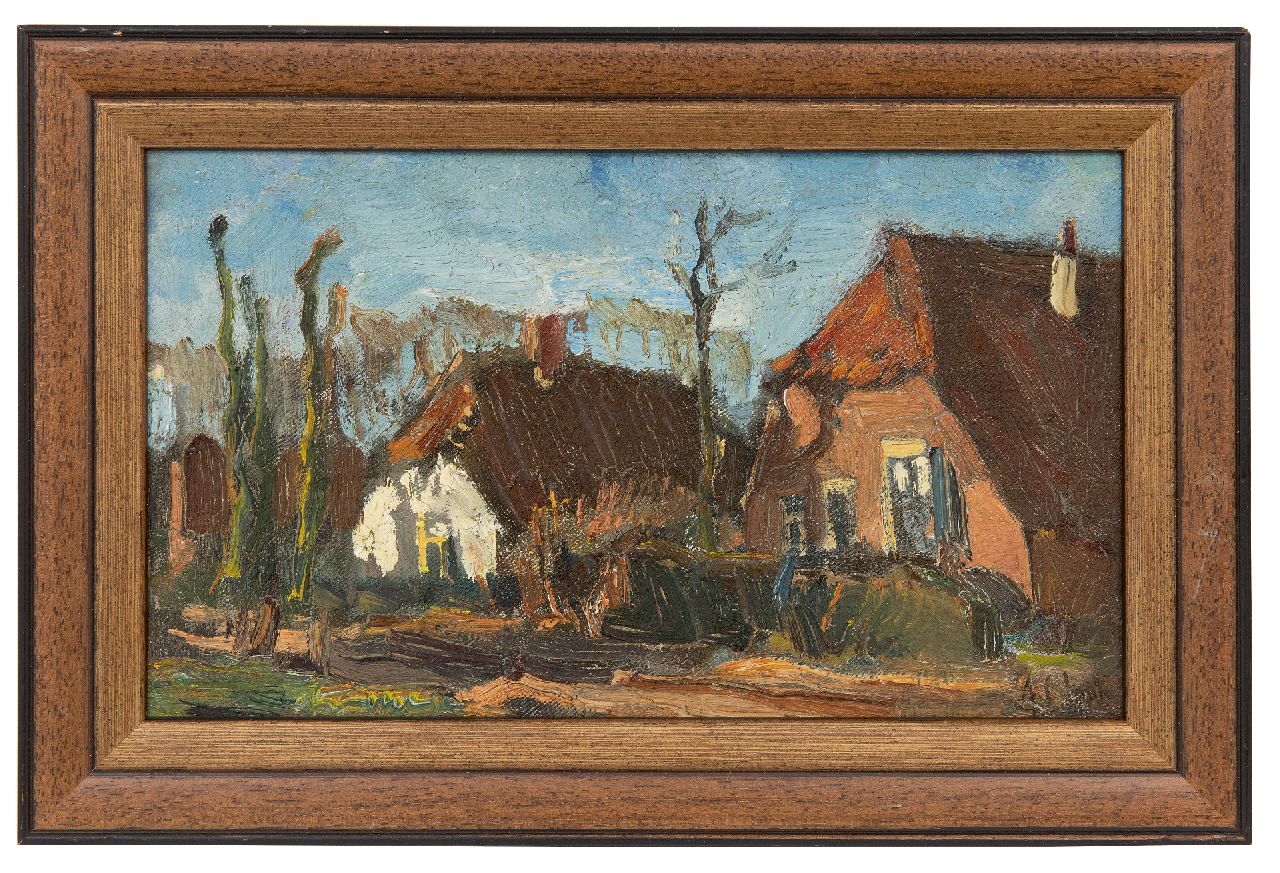 Colnot A.J.G.  | 'Arnout' Jacobus Gustaaf Colnot | Gemälde zum Verkauf angeboten | Bauernhöfe an einer Dorfstraße, Öl auf Leinwand auf Holz 14,8 x 24,7 cm, Unterzeichnet u.r.