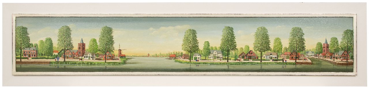 Haar J.E. ter | Jacob Everard 'Jaap' ter Haar | Gemälde zum Verkauf angeboten | Holländische Dörfer an einem Kanal, Öl auf Holz 30,2 x 180,2 cm, Unterzeichnet u.r.
