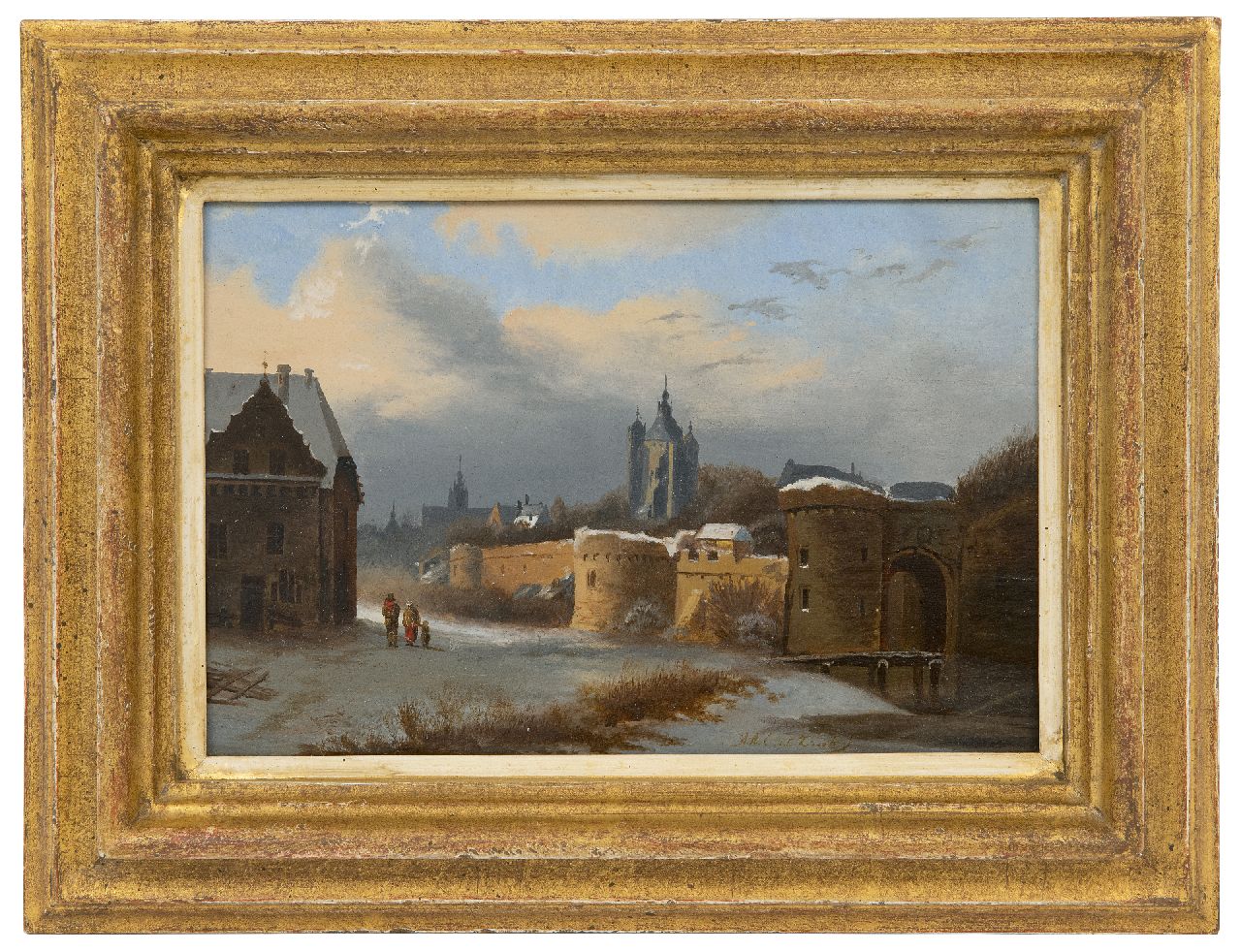 Zant A.A.C. van 't | Arnoldus Antonius Christianus van 't Zant | Gemälde zum Verkauf angeboten | Blick auf einer Festungsstadt, Öl auf Holz 16,7 x 24,8 cm, Unterzeichnet u.r.